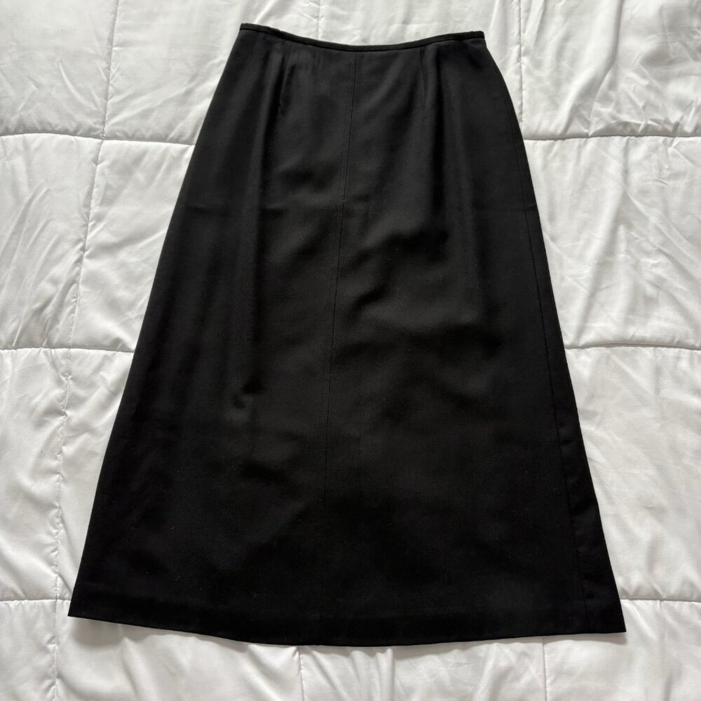 Vintage Pencil Maxi Skirt Womens 8 Black 100% Wool Made In USA Officechic Dainty